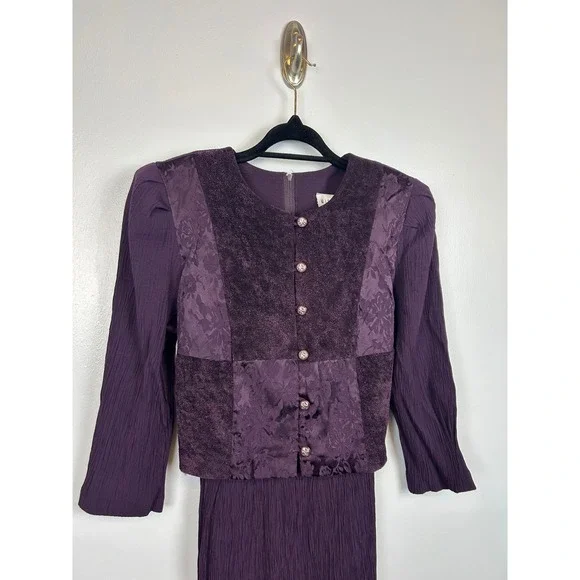 Miss Dorby Vintage 90s Purple Maxi Dress Floral Brocade Patchwork Size 12 Church - Picture 2 of 9